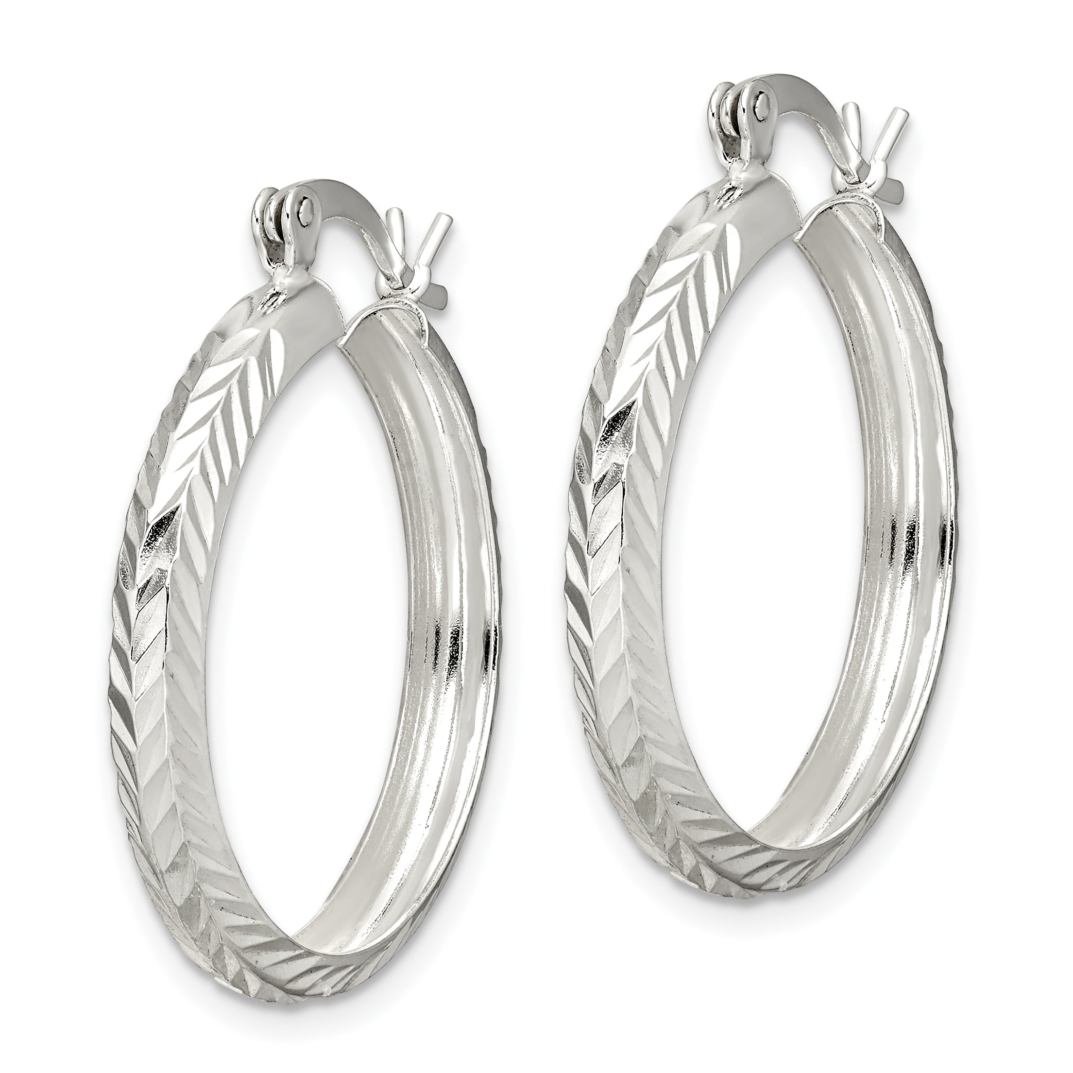 Sterling Silver Polished & Diamond-Cut 4mm Round Hoop Earrings