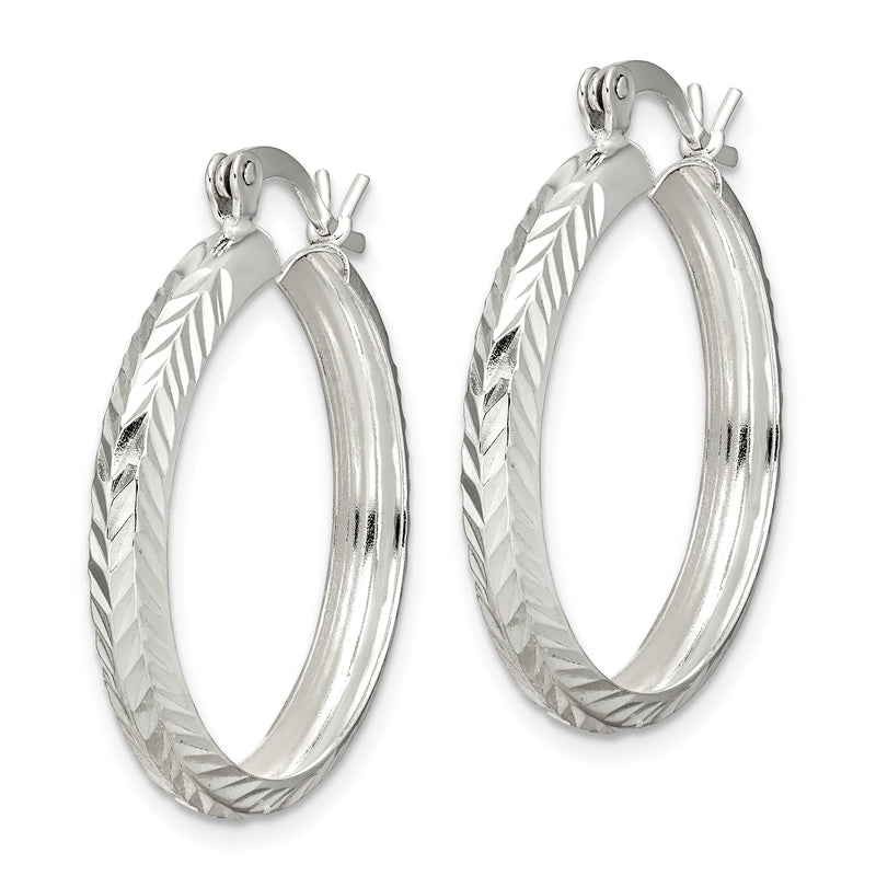 Sterling Silver Polished & Diamond-Cut 4mm Round Hoop Earrings
