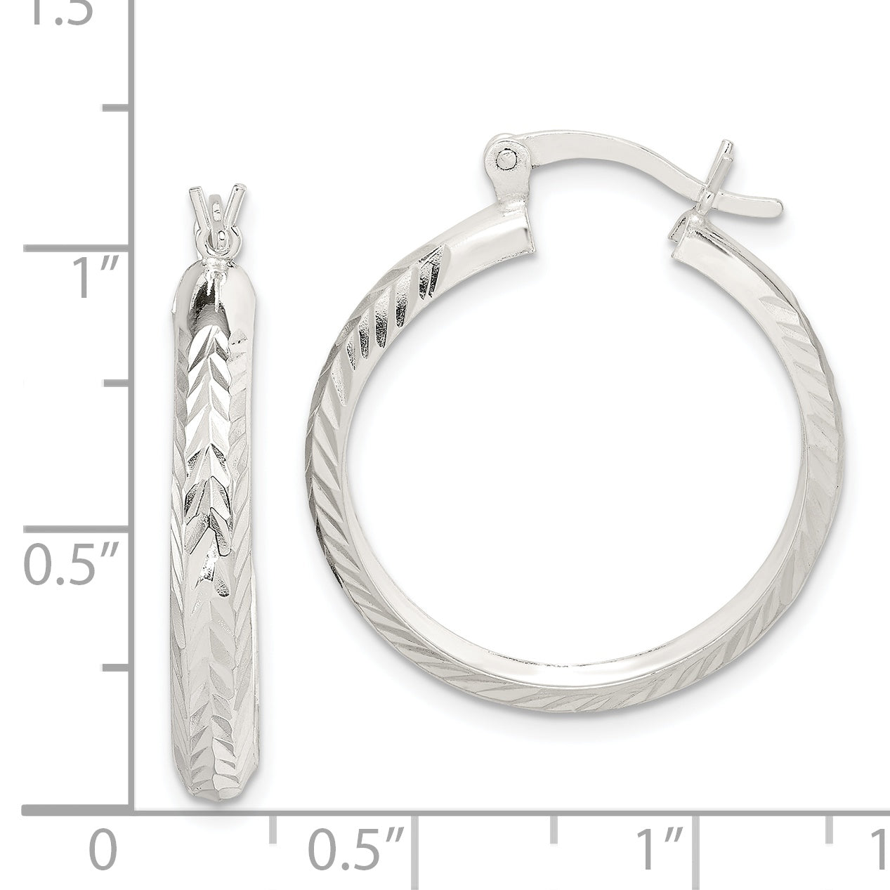 Sterling Silver Polished & Diamond-Cut 4mm Round Hoop Earrings