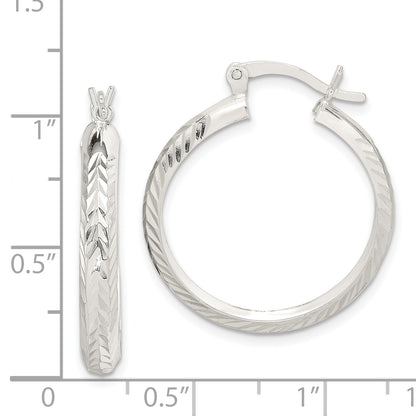 Sterling Silver Polished & Diamond-Cut 4mm Round Hoop Earrings