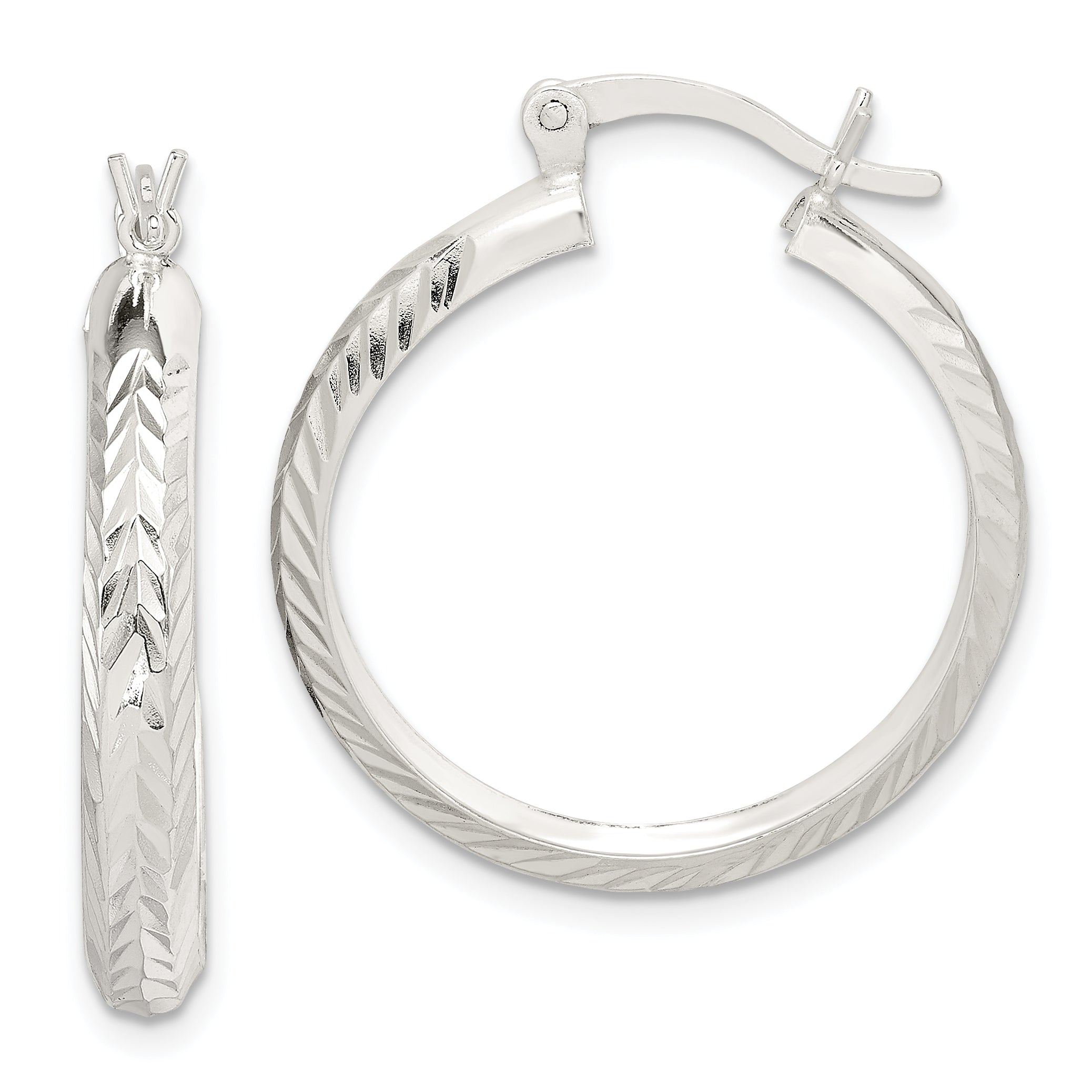 Sterling Silver Polished & Diamond-Cut 4mm Round Hoop Earrings