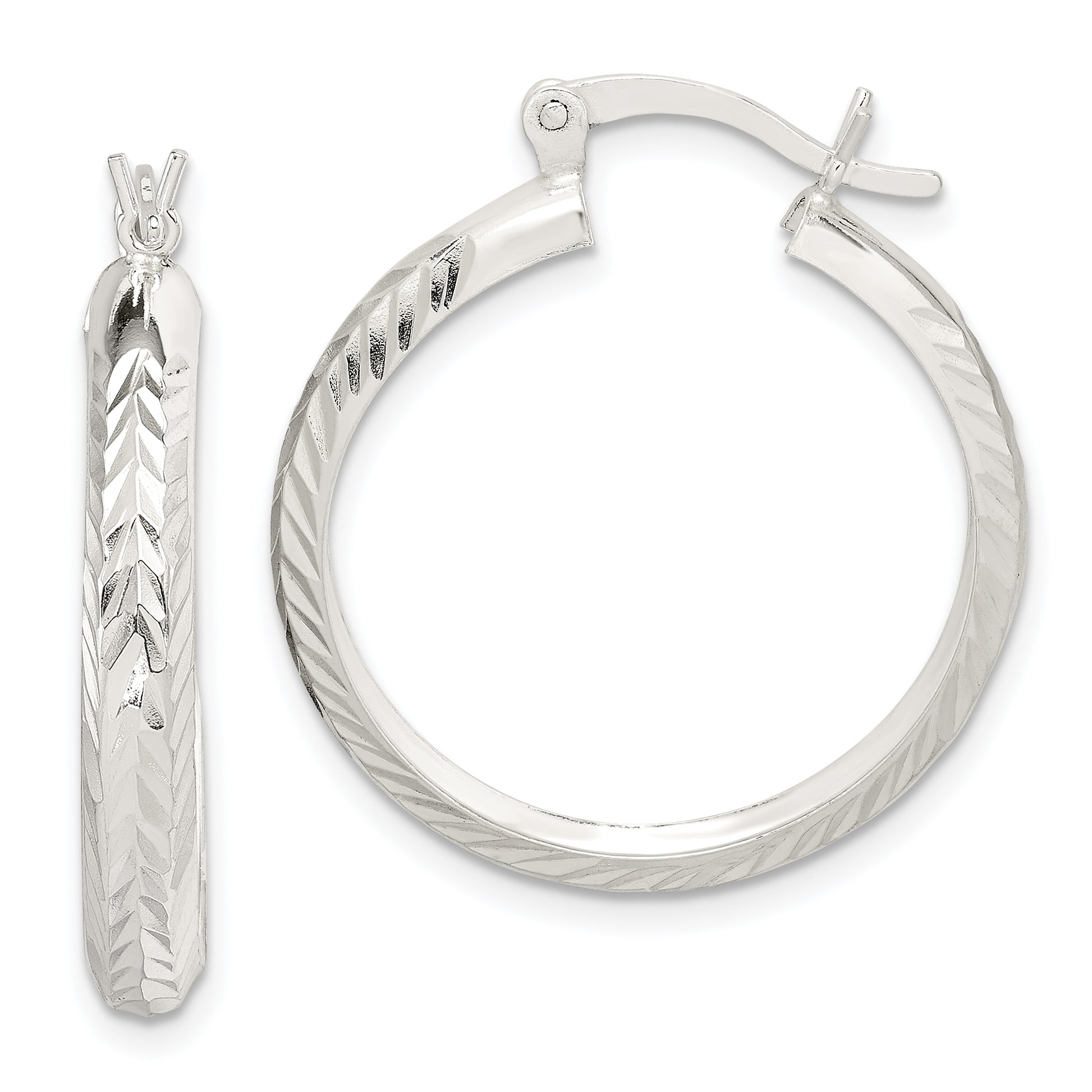 Sterling Silver Polished & Diamond-Cut 4mm Round Hoop Earrings
