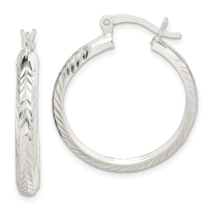 Sterling Silver Polished & Diamond-Cut 4mm Round Hoop Earrings