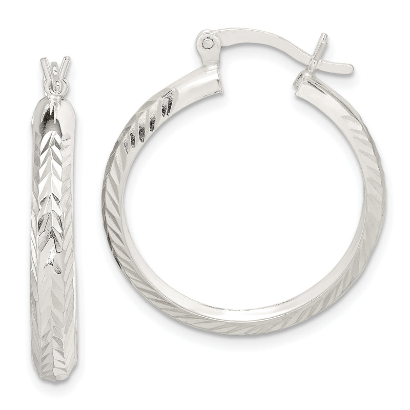 Sterling Silver Polished & Diamond-Cut 4mm Round Hoop Earrings