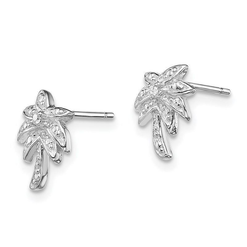 Sterling Silver Rhodium-Plated Cz Palm Tree Post Earrings