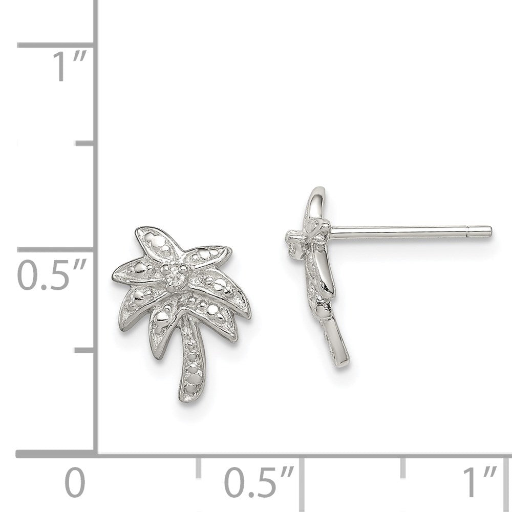Sterling Silver Rhodium-Plated Cz Palm Tree Post Earrings