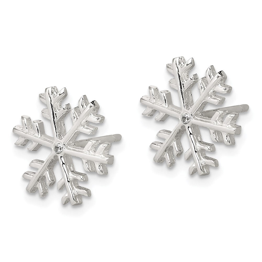 Sterling Silver Cz Polished Snowflake Post Earrings