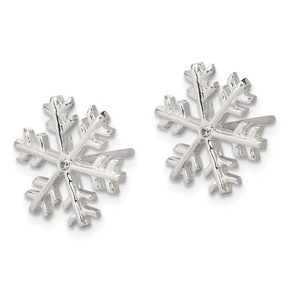 Sterling Silver Cz Polished Snowflake Post Earrings