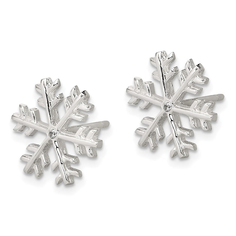 Sterling Silver Cz Polished Snowflake Post Earrings