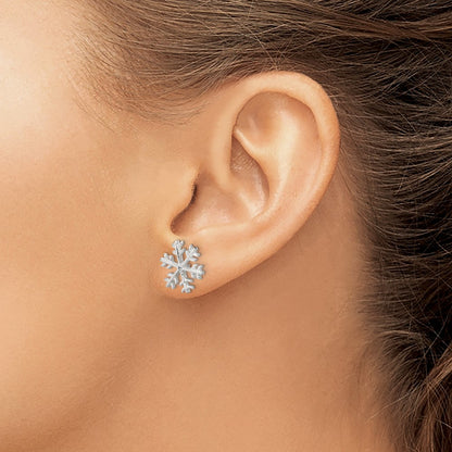 Sterling Silver Cz Polished Snowflake Post Earrings