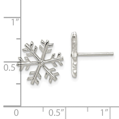Sterling Silver Cz Polished Snowflake Post Earrings