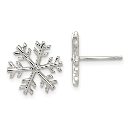 Sterling Silver Cz Polished Snowflake Post Earrings