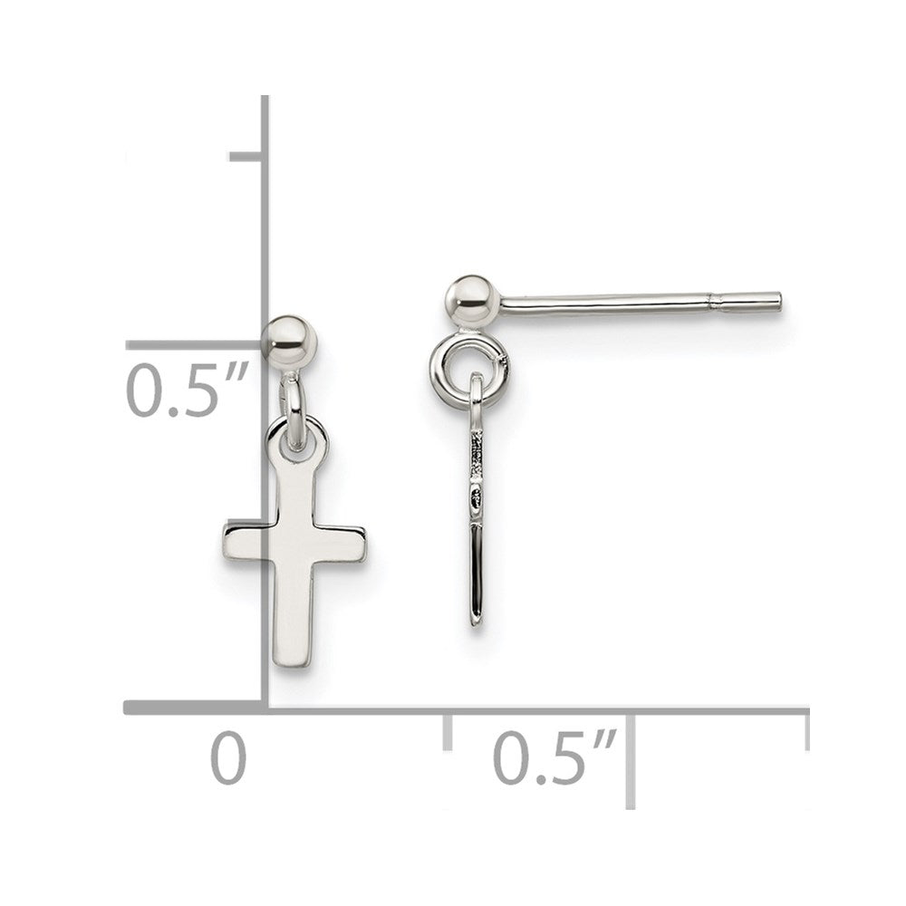 Sterling Silver Polished Latin Cross Post Dangle Earrings