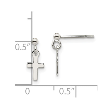 Sterling Silver Polished Latin Cross Post Dangle Earrings