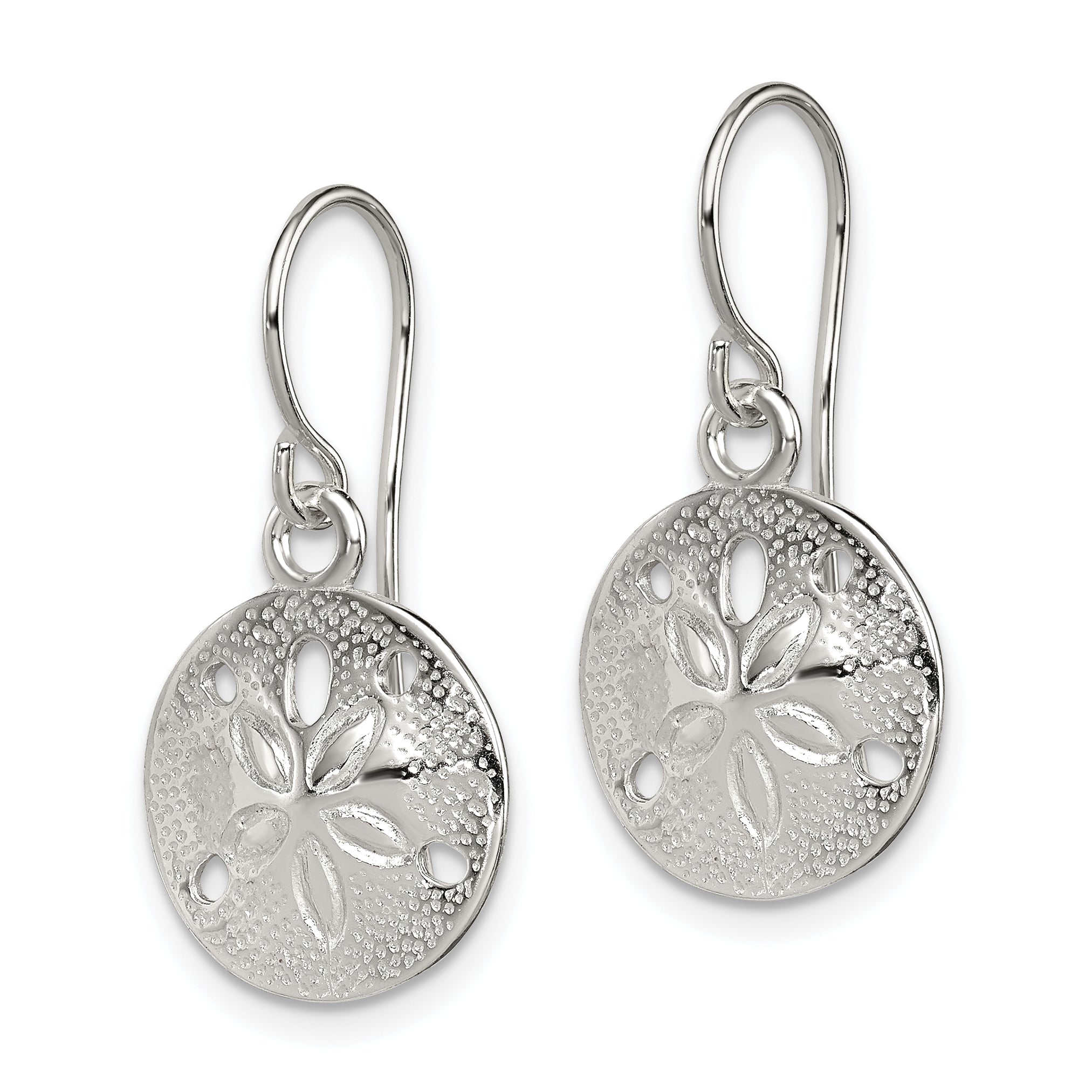 Sterling Silver Polished And Textured Sand Dollar Dangle Earrings