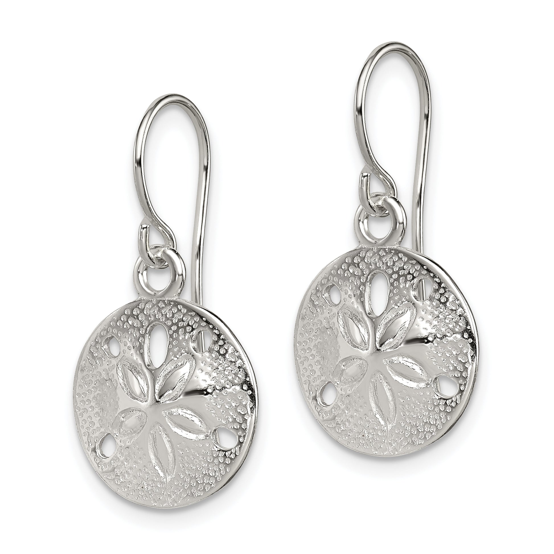 Sterling Silver Polished And Textured Sand Dollar Dangle Earrings