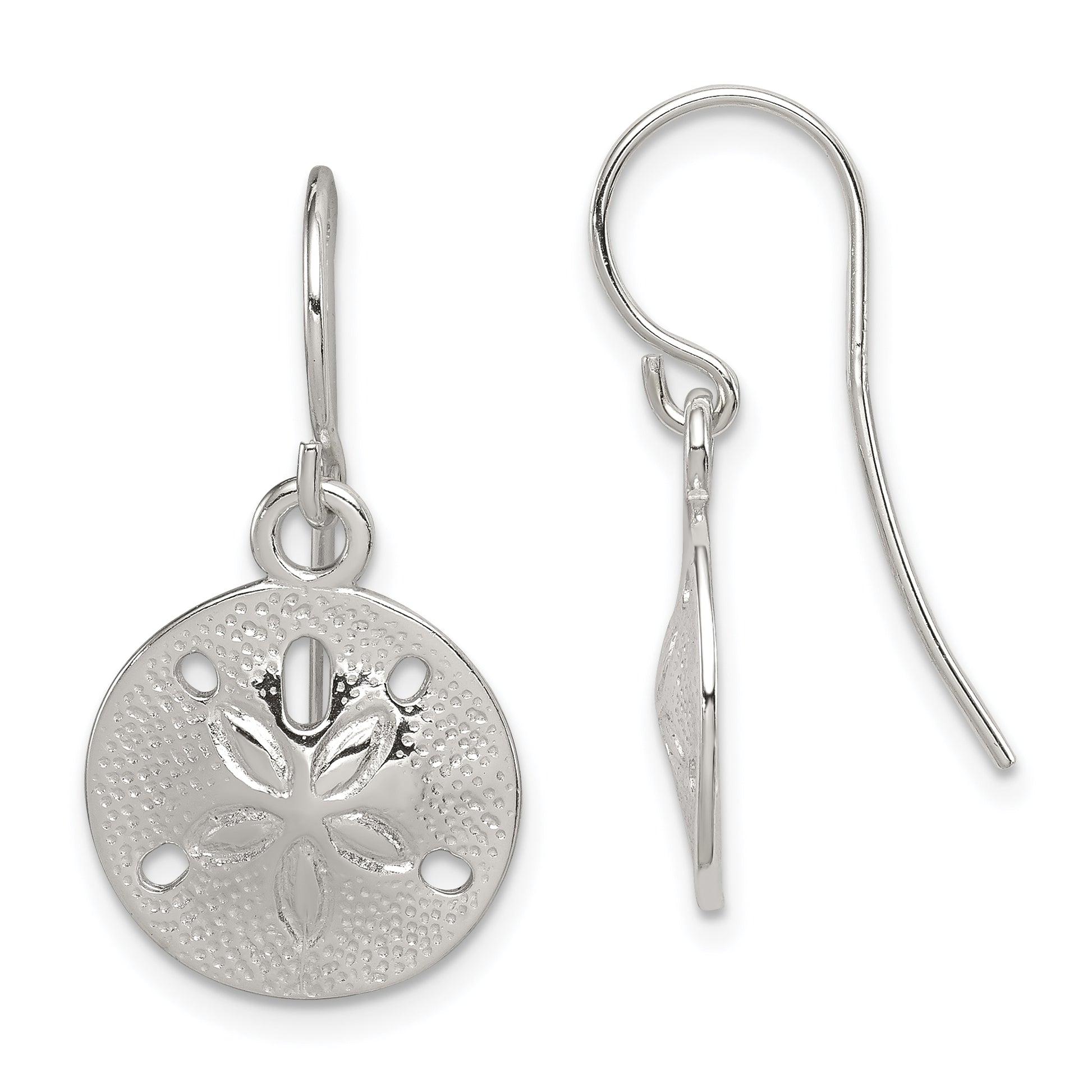 Sterling Silver Polished And Textured Sand Dollar Dangle Earrings