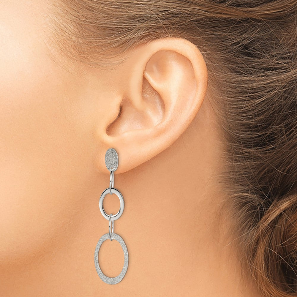 Sterling Silver Polished & Textured Circle Oval Links Post Dangle Earring