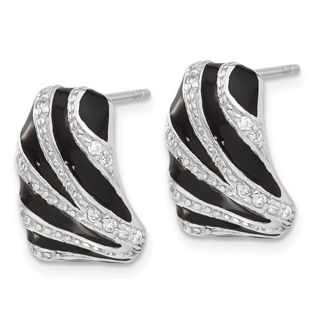 Sterling Silver Polished Cz & Enamel Post Dangle Earrings