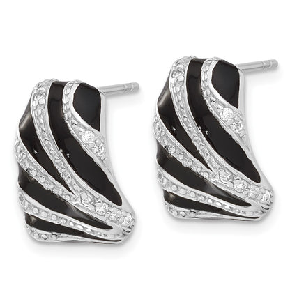 Sterling Silver Polished Cz & Enamel Post Dangle Earrings