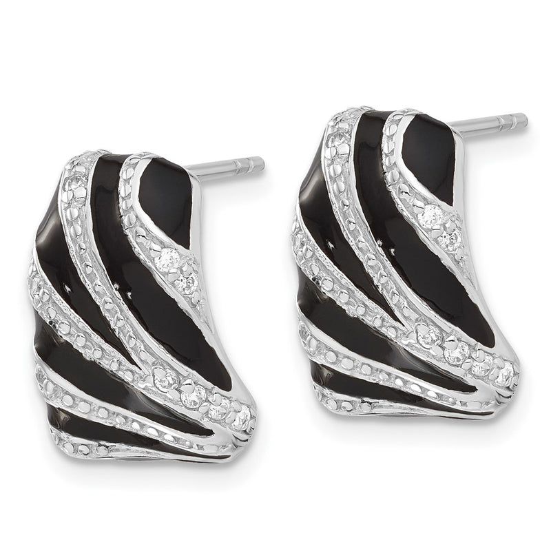 Sterling Silver Polished Cz & Enamel Post Dangle Earrings