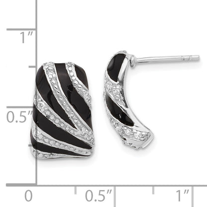 Sterling Silver Polished Cz & Enamel Post Dangle Earrings