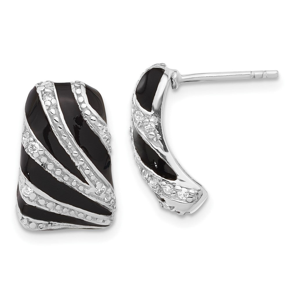 Sterling Silver Polished Cz & Enamel Post Dangle Earrings