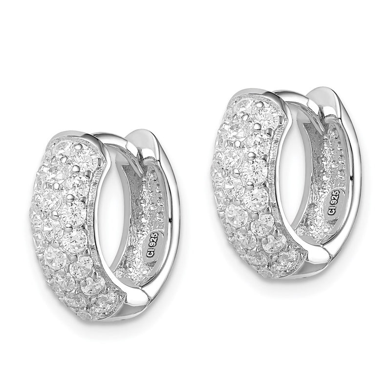 Sterling Silver Rhodium-Plated Cz Hinged Hoop Earrings
