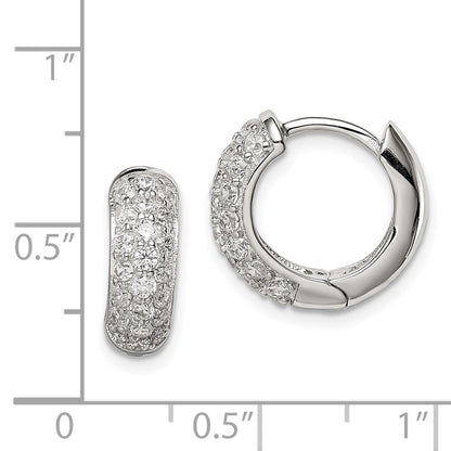 Sterling Silver Rhodium-Plated Cz Hinged Hoop Earrings