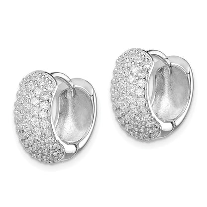Sterling Silver Rhodium-Plated Cz Hinged Hoop Earrings