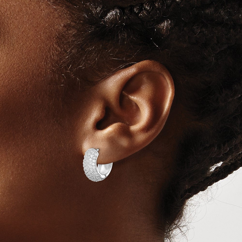 Sterling Silver Rhodium-Plated Cz Hinged Hoop Earrings