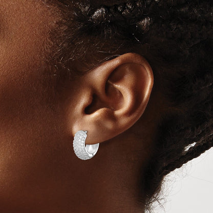 Sterling Silver Rhodium-Plated Cz Hinged Hoop Earrings