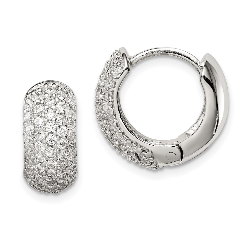 Sterling Silver Rhodium-Plated Cz Hinged Hoop Earrings