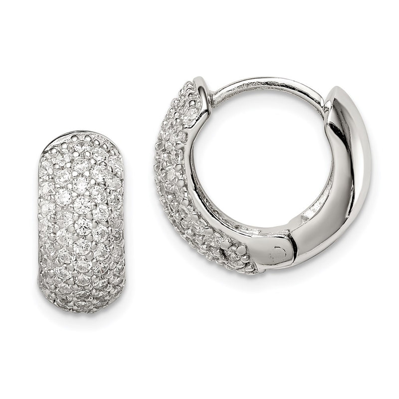 Sterling Silver Rhodium-Plated Cz Hinged Hoop Earrings