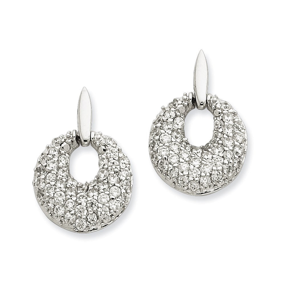 Sterling Silver Crystal Circle Post Dangle Earrings