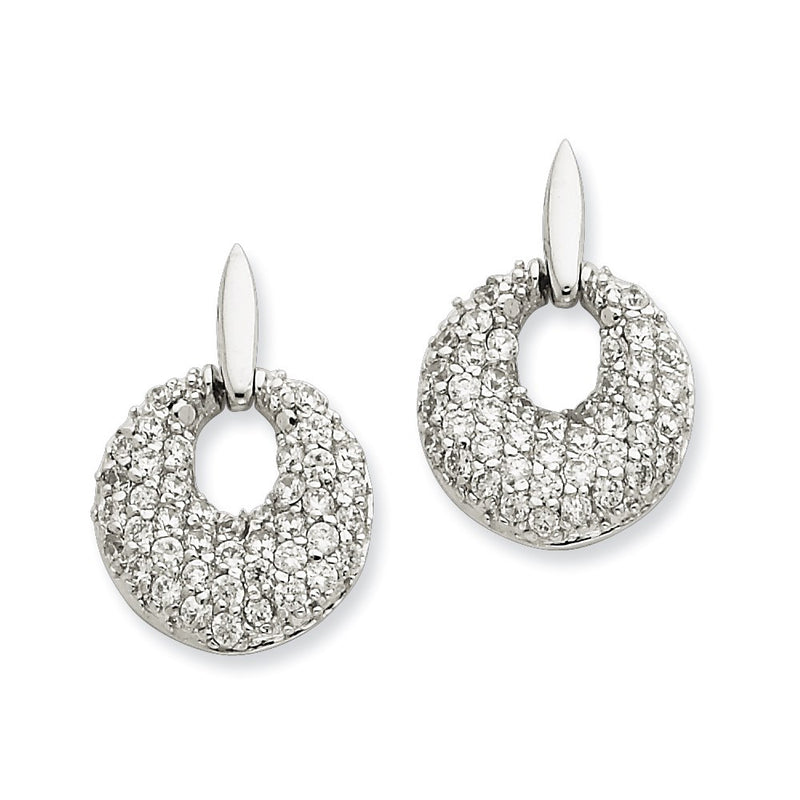 Sterling Silver Crystal Circle Post Dangle Earrings