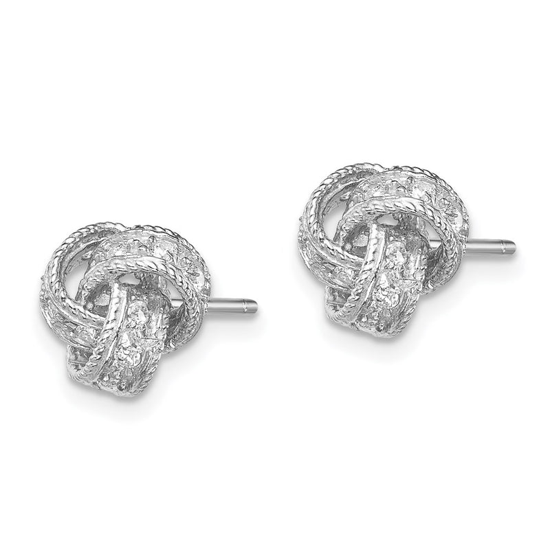 Sterling Silver Rhodium-Plated Cz Love Knot Post Earrings