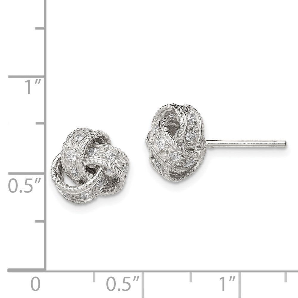 Sterling Silver Rhodium-Plated Cz Love Knot Post Earrings