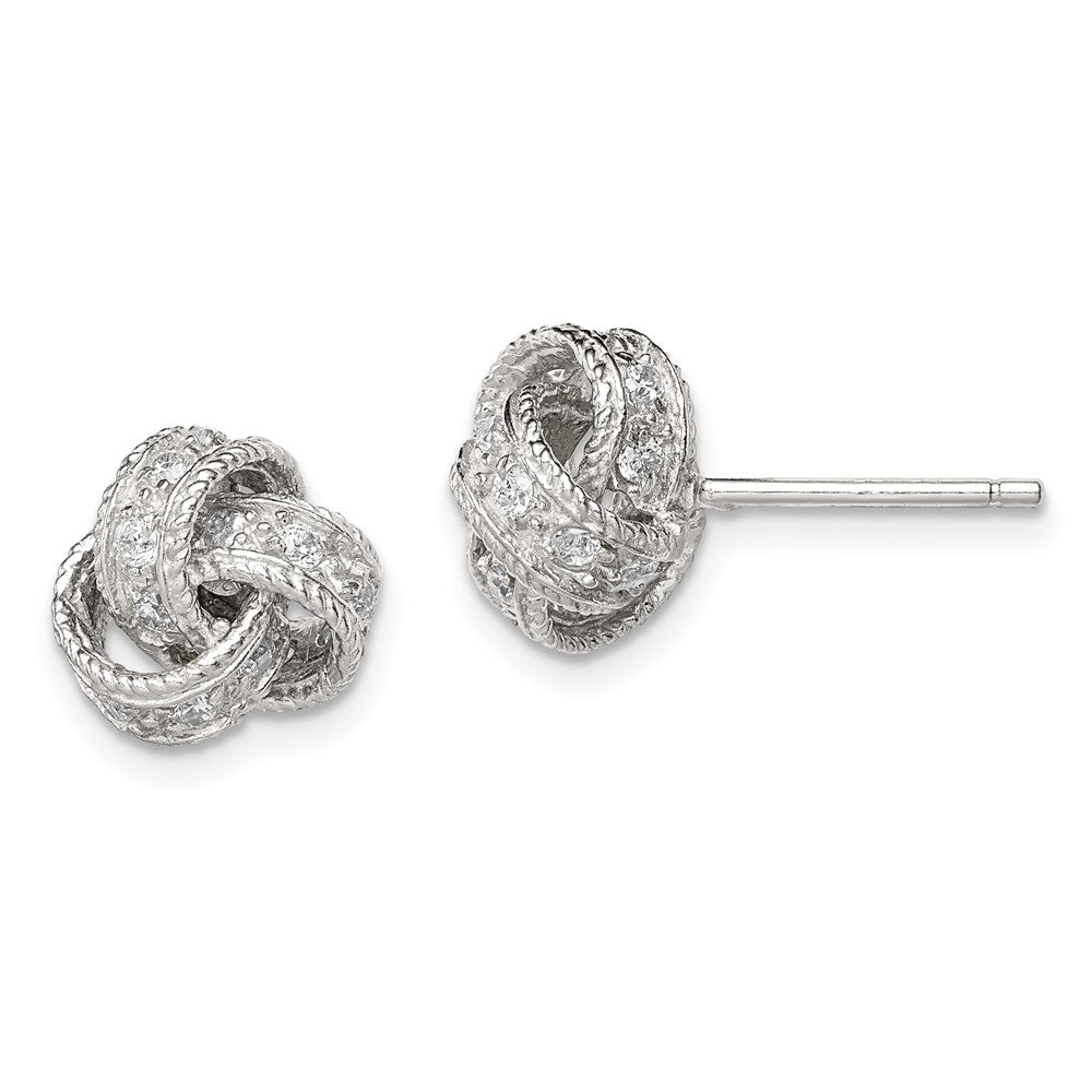 Sterling Silver Rhodium-Plated Cz Love Knot Post Earrings