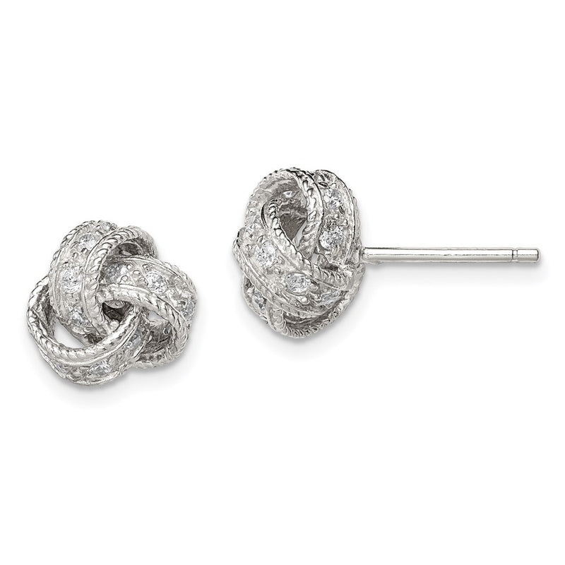 Sterling Silver Rhodium-Plated Cz Love Knot Post Earrings