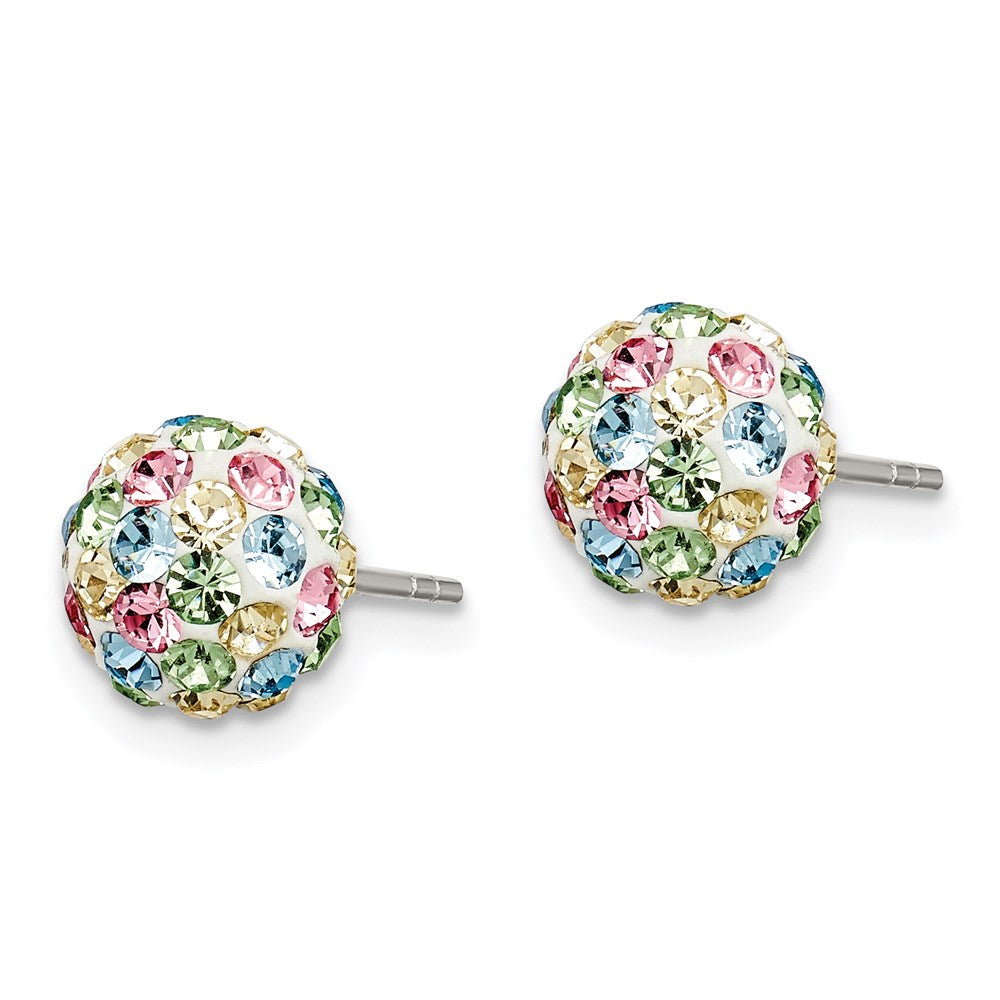 Sterling Silver Rhod-Pltd Multicolor Preciosa Crystal 7mm Post Earrings