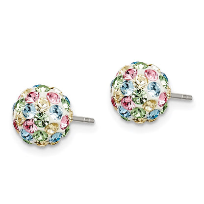 Sterling Silver Rhod-Pltd Multicolor Preciosa Crystal 7mm Post Earrings