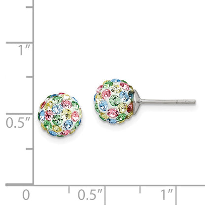 Sterling Silver Rhod-Pltd Multicolor Preciosa Crystal 7mm Post Earrings