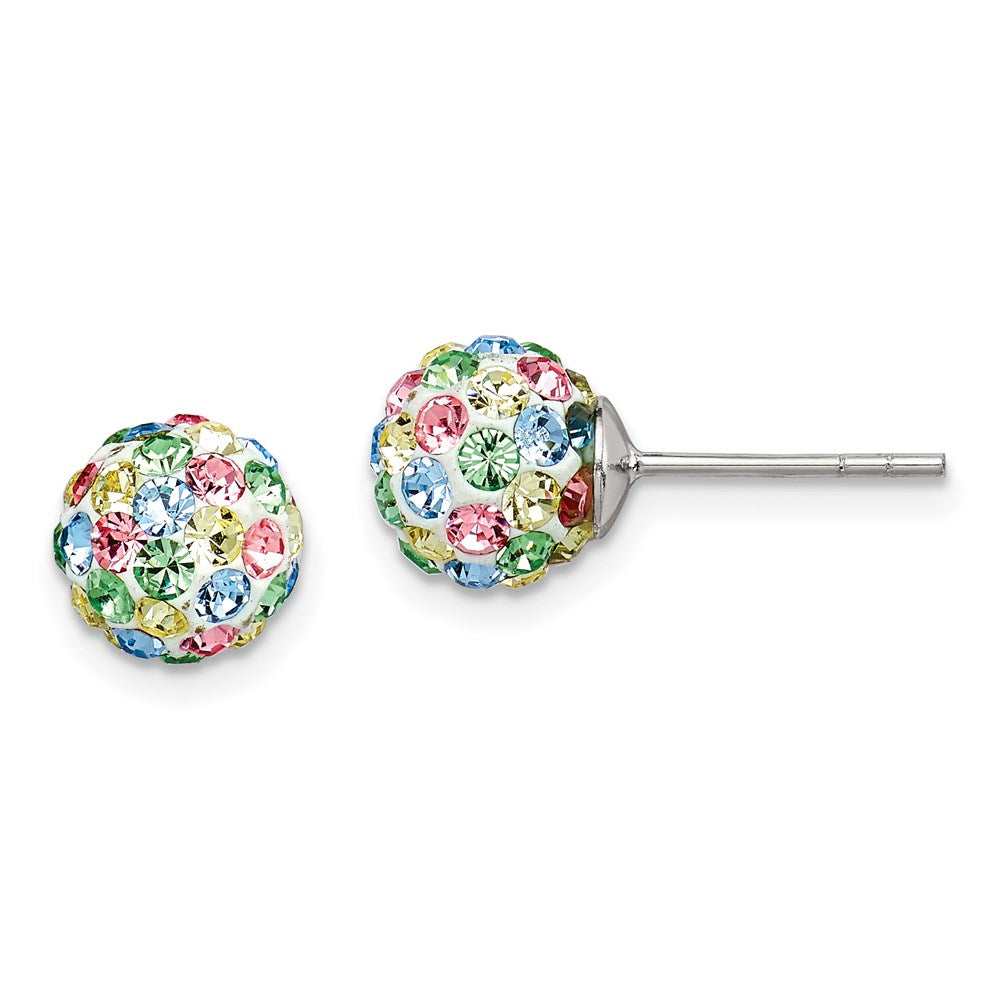Sterling Silver Rhod-Pltd Multicolor Preciosa Crystal 7mm Post Earrings
