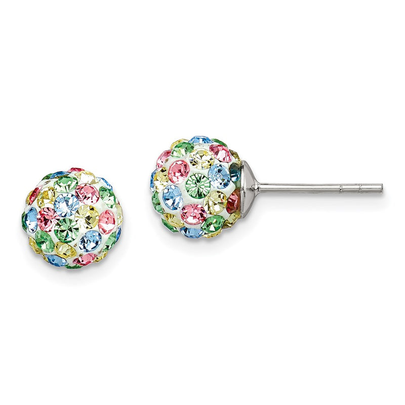 Sterling Silver Rhod-Pltd Multicolor Preciosa Crystal 7mm Post Earrings