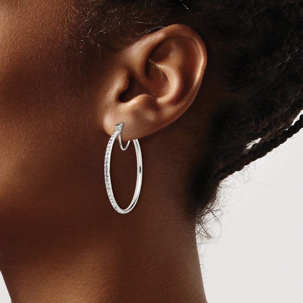 Sterling Silver Rhodium-Plated White Preciosa Crystal Hoop Earrings