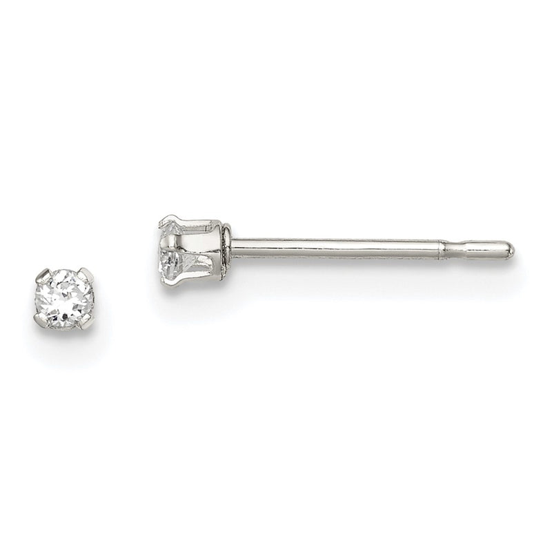 Sterling Silver Polished Children'S 2mm Round Snap Set Cz Stud Earrings