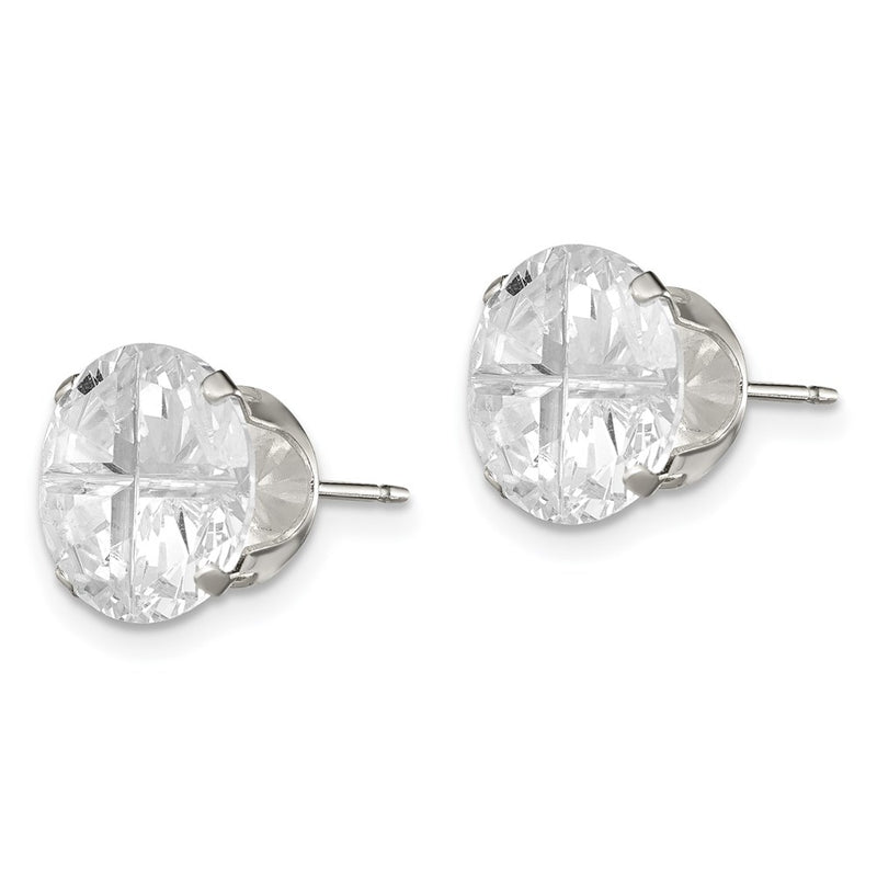 Sterling Silver 10mm Round Snap Set Cross-Cut Cz Stud Earrings