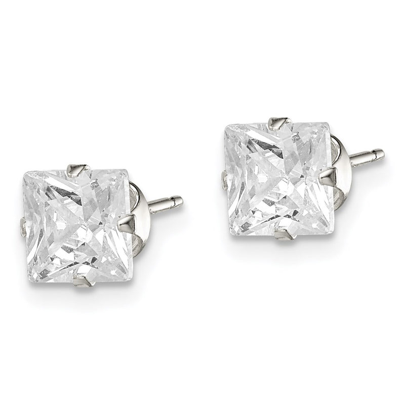 Sterling Silver 6mm Square Snap Set Cz Stud Earrings