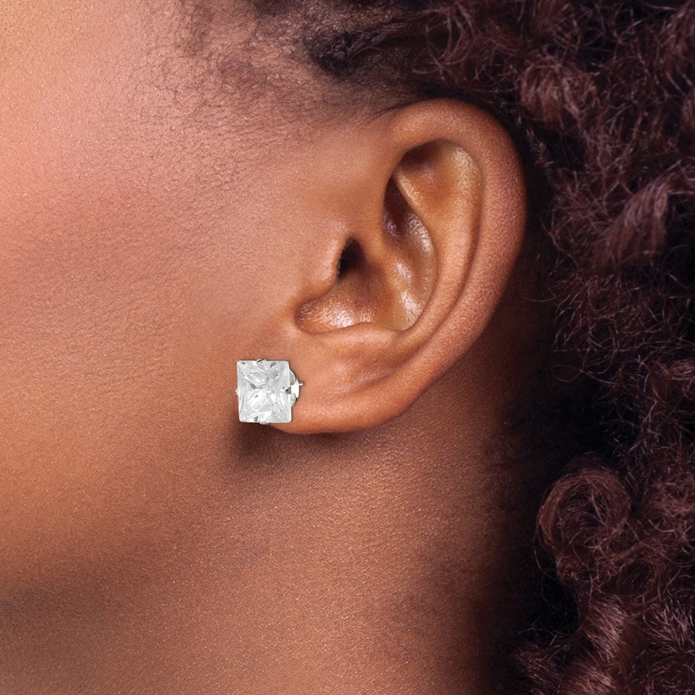 Sterling Silver 10mm Square Snap Set Cz Stud Earrings